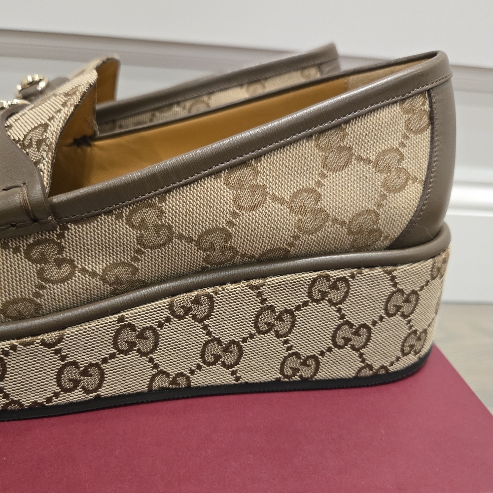 $1,200 Gucci Ilde GG Supreme Canvas & Leather Flatform Loafers EU 40 US 10 BNIB - Picture 6 of 12